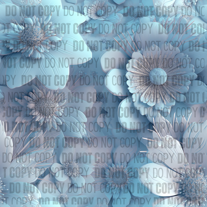 Frosted Blue Floral 3D - Opaque Vinyl Sheet
