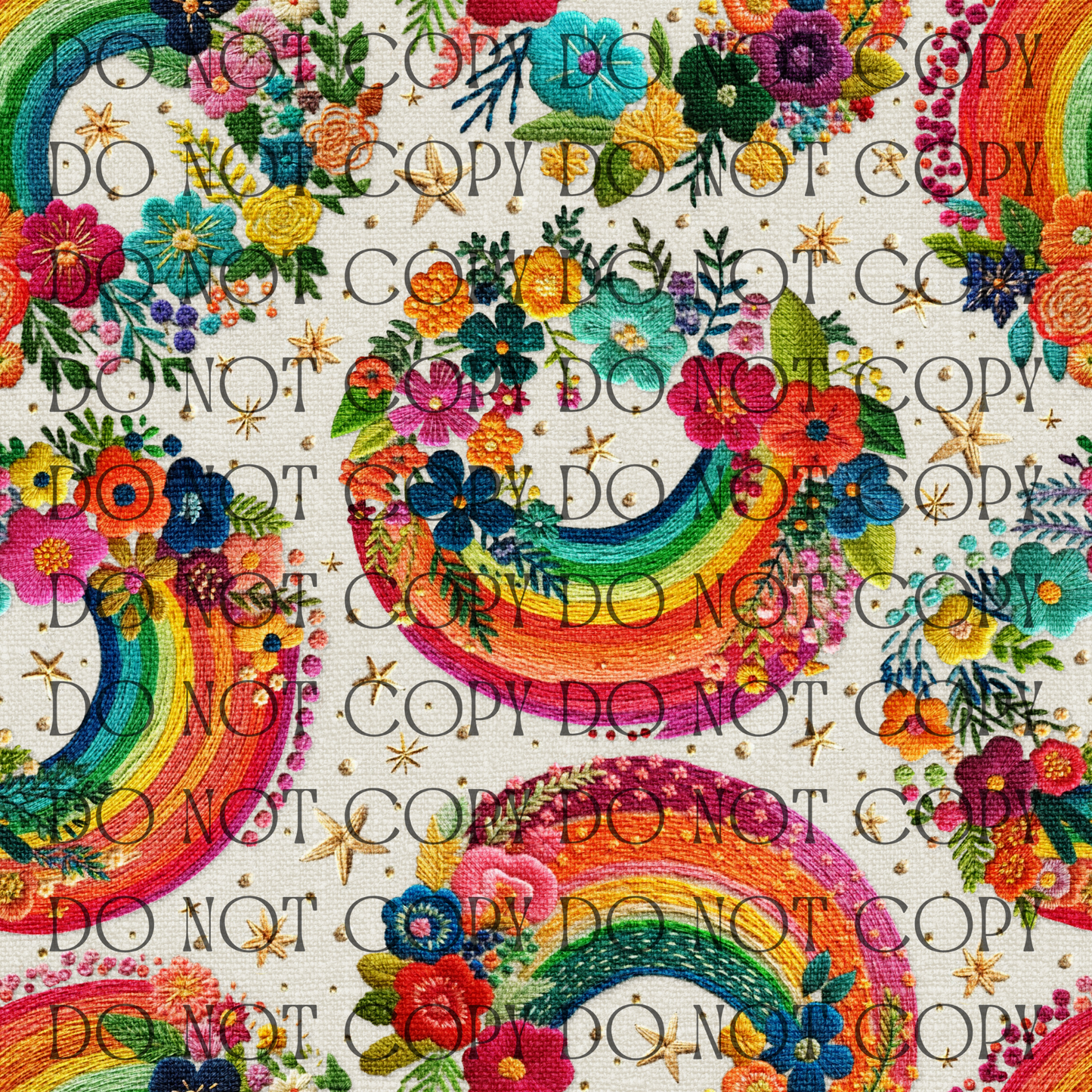 Bright Floral Rainbow Embroidery - Opaque Vinyl Sheet