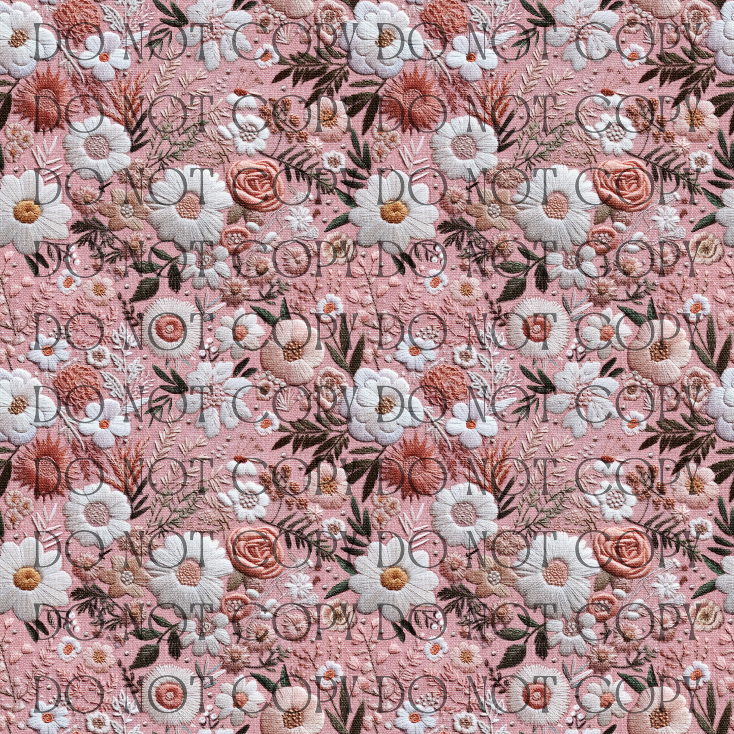 Pink Botanical Embroidery - Opaque Vinyl Sheet