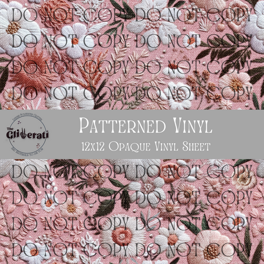 Pink Botanical Embroidery - Opaque Vinyl Sheet