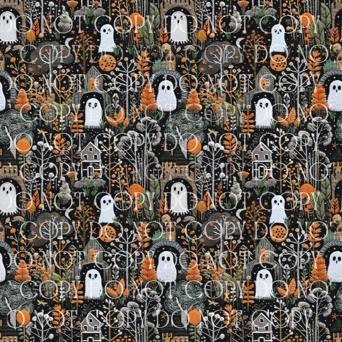 Spooky Ghost Houses Embroidery - Opaque Vinyl Sheet